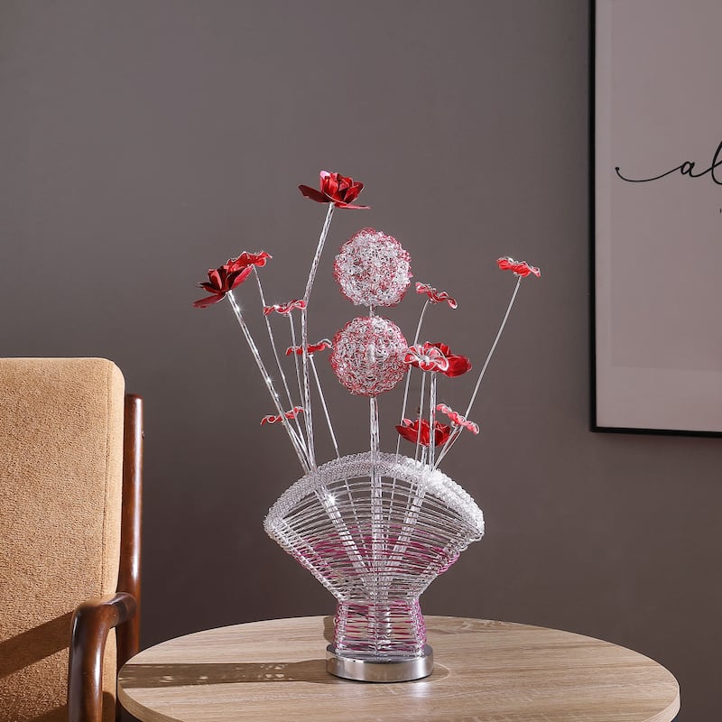 21.5 In LED Aluminum Rose Petal Vase Table Lamp - Red