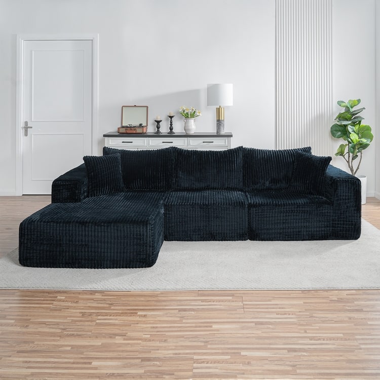 110" Modular Cloud Couch Sectional Sofa - Deep Seat Corduroy L-Shape Couch - Boneless Compressed Sofa
