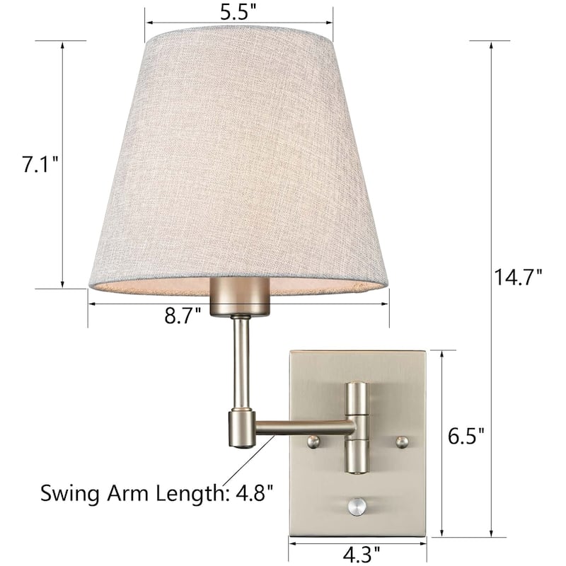 Udine Traditonal 2-Pack Plug in Wall Lights Fabric Shade Swing Arm Wall Lamps