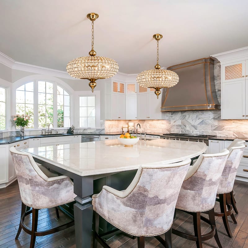 Retro French 4/5-Light Antique Brass Globe Crystal Chandelier for Living/Dining Room