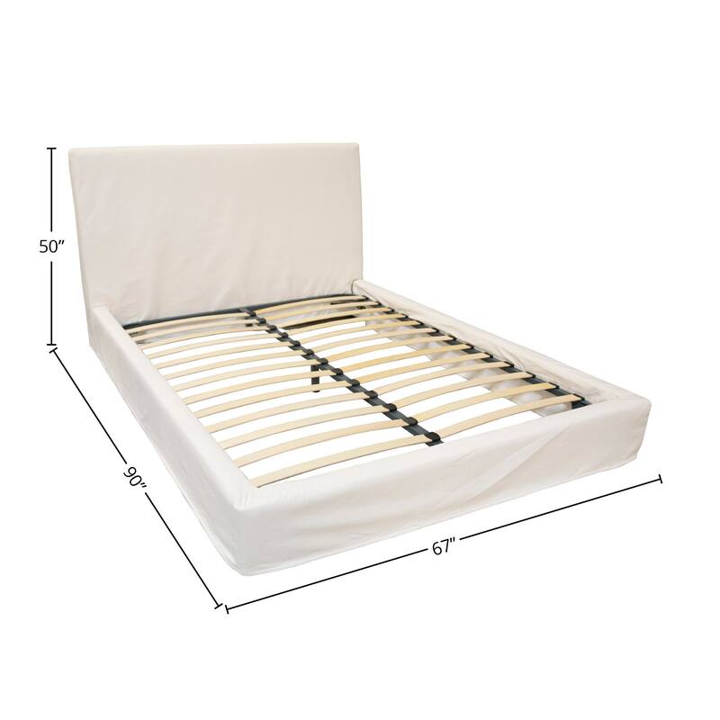 Collette Natural White Cotton Slip Cover Style Platform Panel Bed