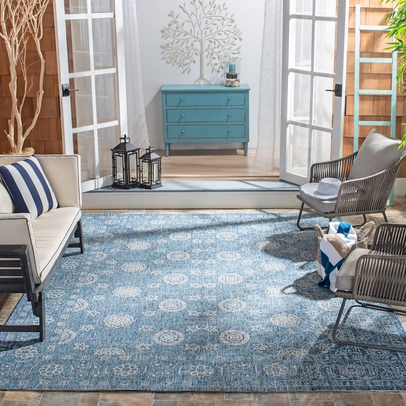 SAFAVIEH Courtyard Claris Transitional Indoor/Outdoor Rug - 8' x 10' - Navy/Grey