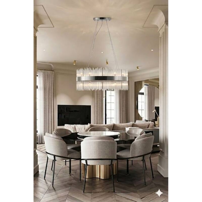 Transitional 24-Light Chrome Oval Stainless Steel Frame Chandelier