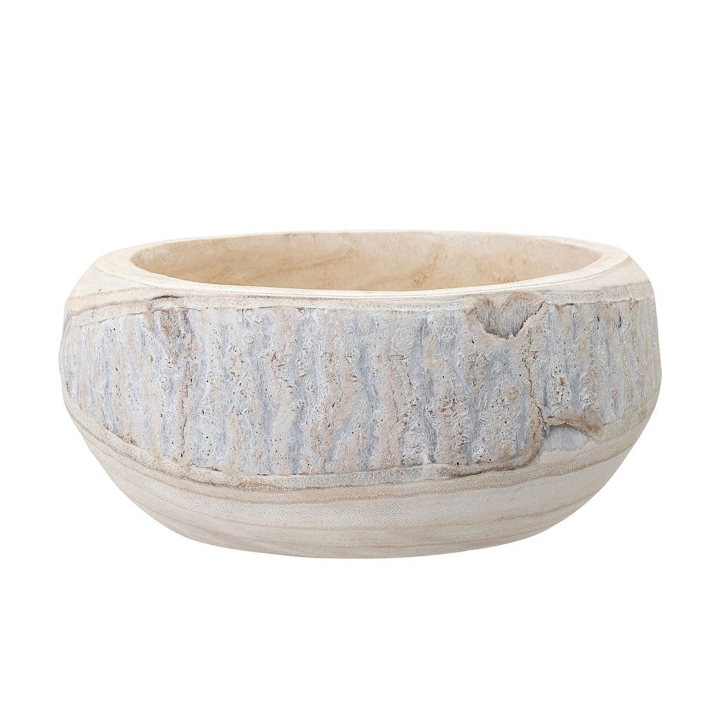 Hand-Carved Paulownia Wood Pot - 10.5"L x 10.5"W x 4.0"H