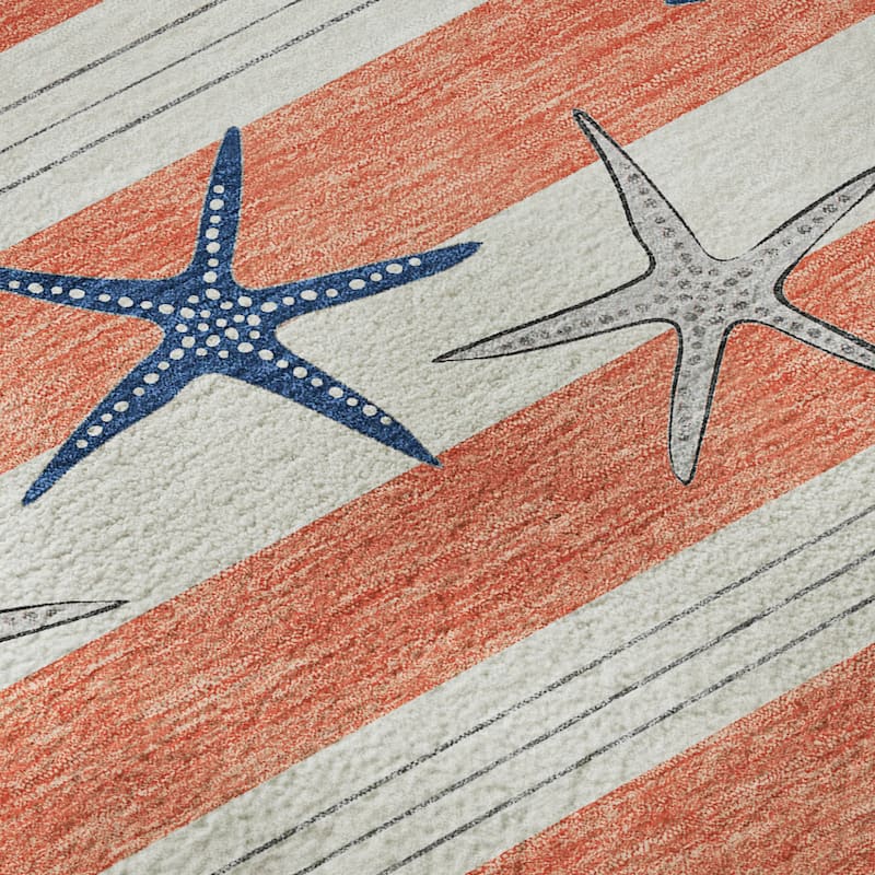 Premium Washable Super Soft Starfish Coastal Stripes Mayfield Rug