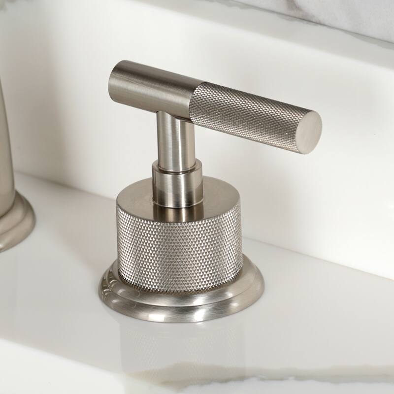 Kingston Brass Convergent Two-Handle 3-Hole Deck Mount Widespread Bathroom Faucet with Knurled Handle and Brass Pop-Up Drain