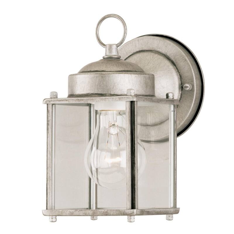 Westinghouse One-Light Exterior Wall Lantern, Antique Silver Finish on Steel with Clear Glass Panels