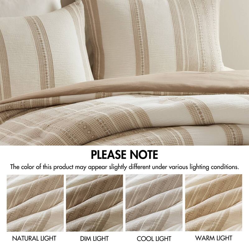 GDF Studio - Amara Textured Cotton Comforter 3-Piece Set with Waffle and Gauze Weave