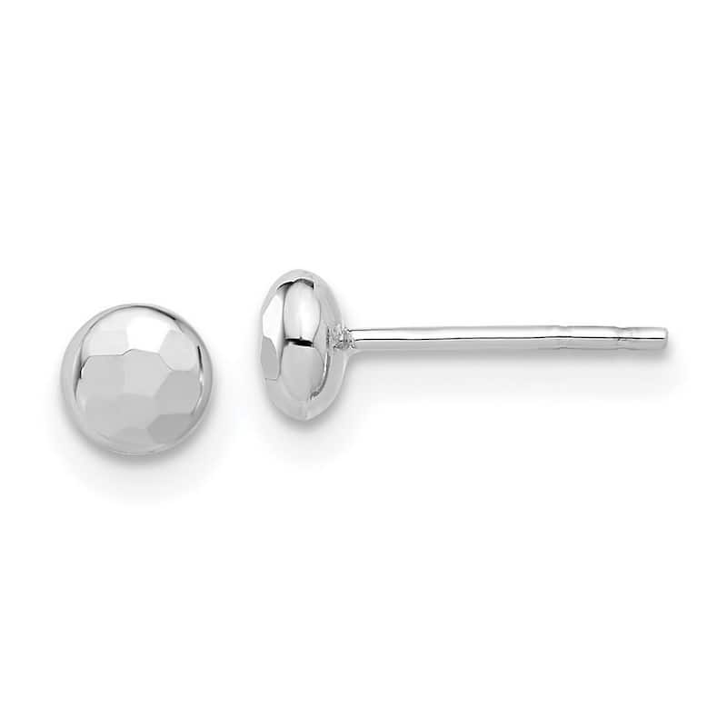 Curata 14k White Gold Polished and Sparkle Cut Button Post Earrings - 4.4x4.4mm