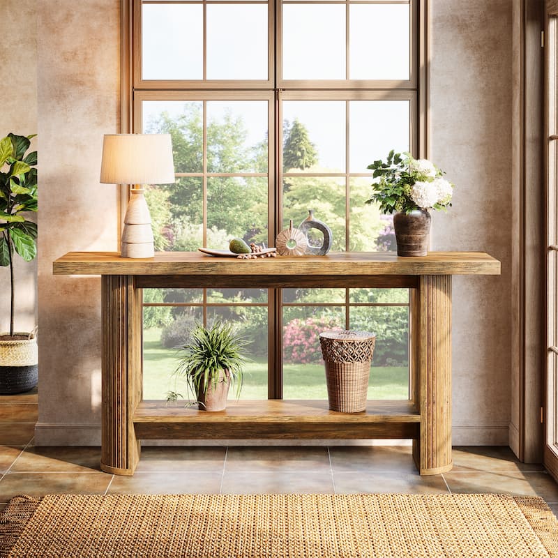 Industrial Wooden 2-Tier Console Table Sofa Table Entryway Furniture