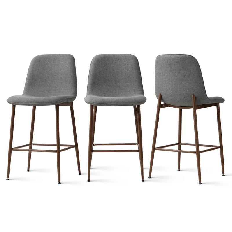 26" Seat Height Upholstered Counter Height Bar Stools with Walnut Metal Leg (Set of 3)