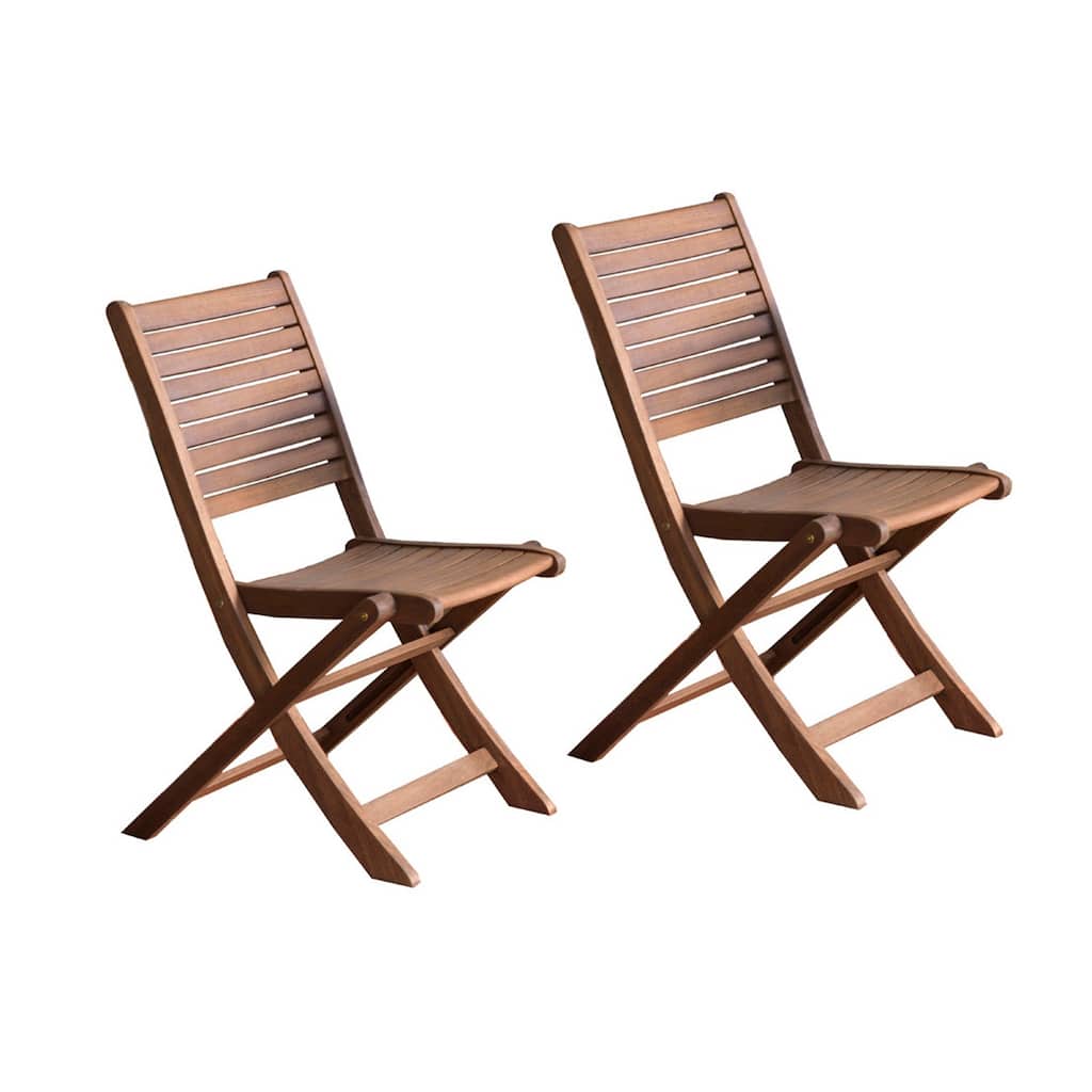 34 in. Eucalyptus Folding Wood Bistro Chairs (Set of 2)