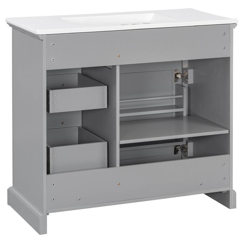 Roomfitters 36" Bathroom Vanity with Ceramic Sink, 2 Tip-out Drawers and Smart Storage Organizer