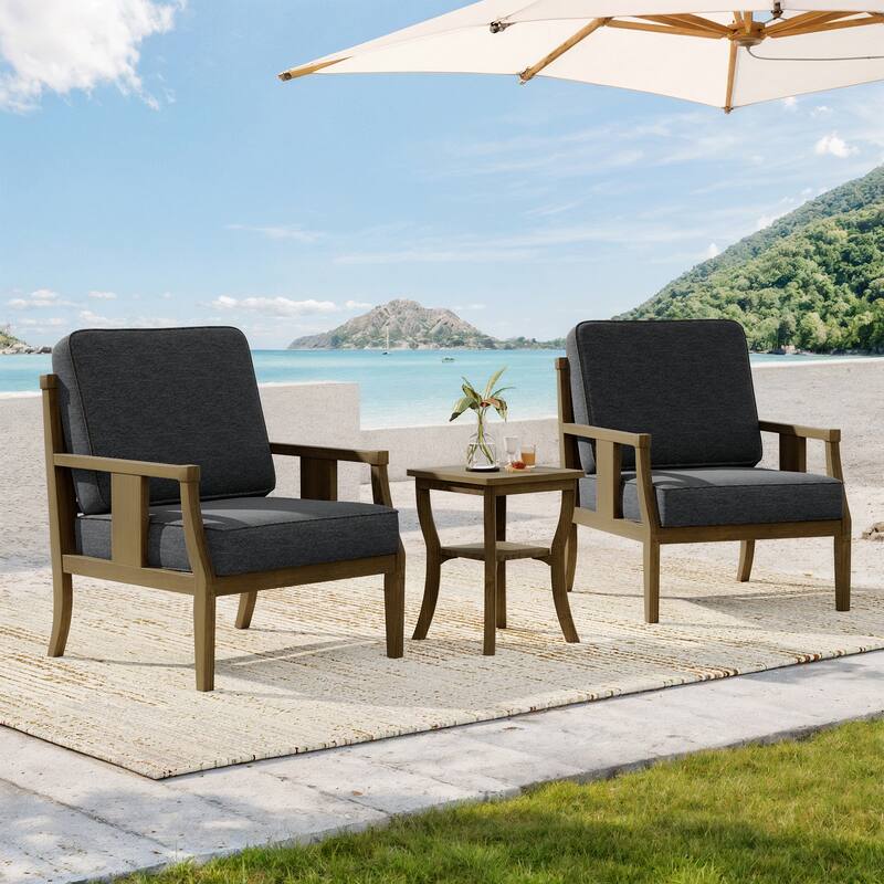 Wood Patio Bistro Set with Water-Resistant Cushions(Set of 3) - Dark Grey/Brown