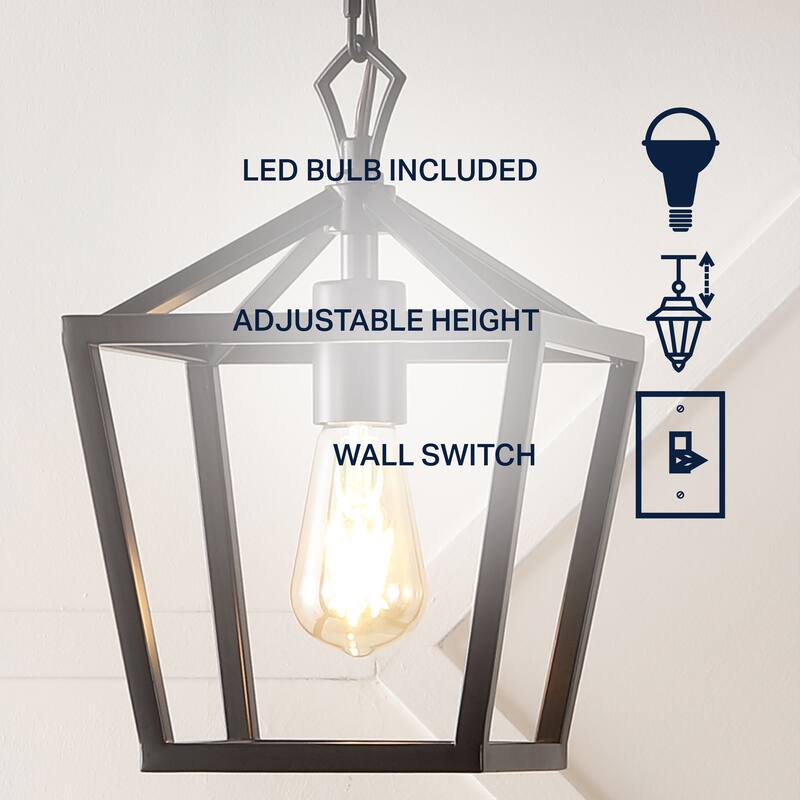 Virginia 8" 1-Light Vintage Farmhouse Iron Chain Pagoda LED Pendant, by JONATHAN Y