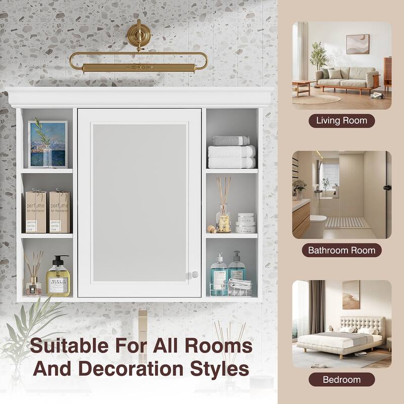 Modern 35" Bathroom Wall Cabinet with Mirror, 6 Shelves for Storage, Over Toilet Cabinet