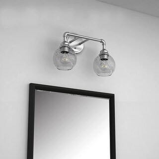 2 Light Vanity Light in Satin Nickel with Clear Seedy Glass - W:16.54*H ...
