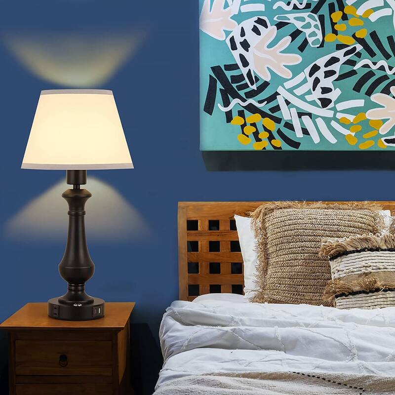 Touch Control Table Lamp 3 Ways Dimmable with 2 USB Charging Port 1 AC Outlet- Set of 2 - 2PCS