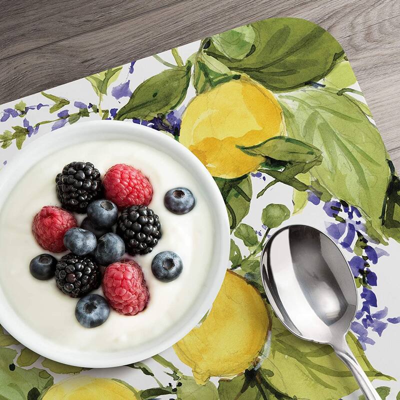 Reversible Wipe Clean Plastic Placemats - Watercolor Lemons -Set of 4