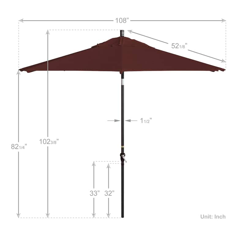 California Umbrella 9' Sunset Series Patio Umbrella Bronze Aluminum Frame and Ribs, Crank Lift Auto Tilt, Sunbrella Cilantro