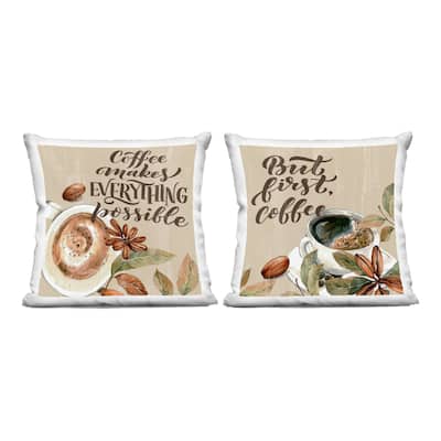 Stupell Rustic Kitchen Coffee Phrases Decorative Printed Throw Pillow Design by Kim Allen (Set of 2)