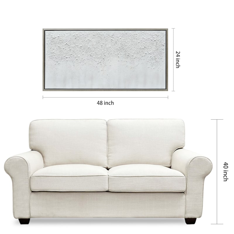 White Snow B Textured Glitter Hand Painted Canvas Framed Wall Art