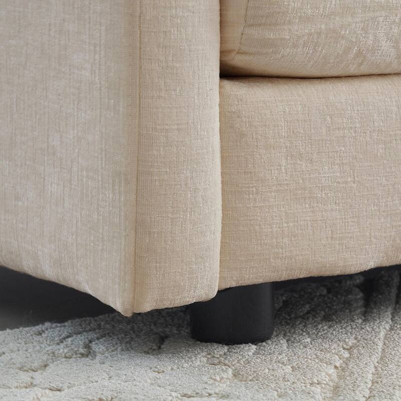 Beige Chenille Modular 3 Seat Sofa with Removable Cushions - 111"L