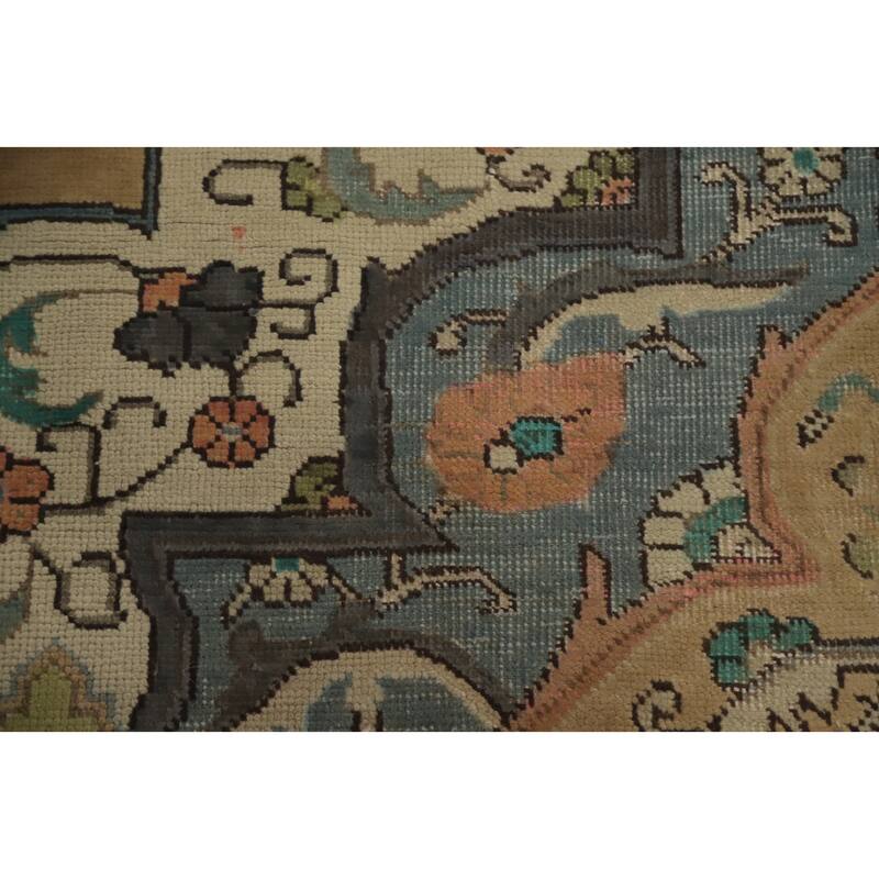 Hand Knotted Oriental 100% Wool Carpet Traditional Floral Brown Tabriz Area Rug - 12' 11'' X 9' 2''