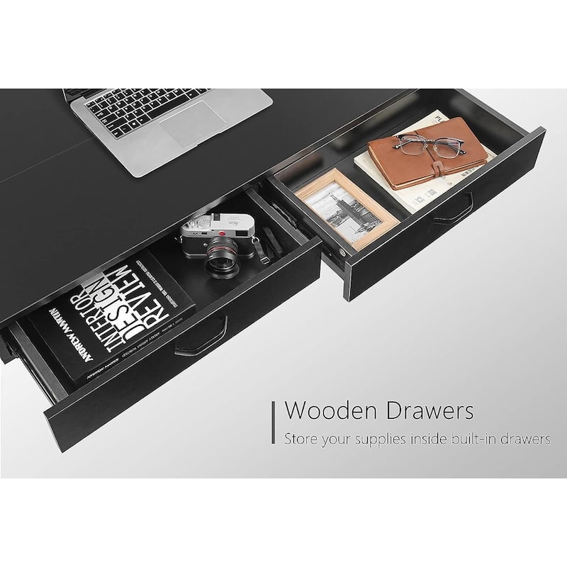 FEZIBO/Home Office Furniture/Wood/Standing Desk With 2 Drawers/Desks - 48" × 24" - Black