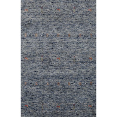 Blue Tribal Gabbeh Indian Rug Hand-Knotted Modern Wool Carpet - 4'0" x 5'10"