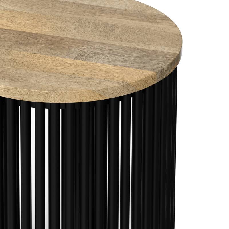 Simpli Home Demy 20" Wide Tall Industrial Side Table in Natural Solid Mango Wood & Black Metal