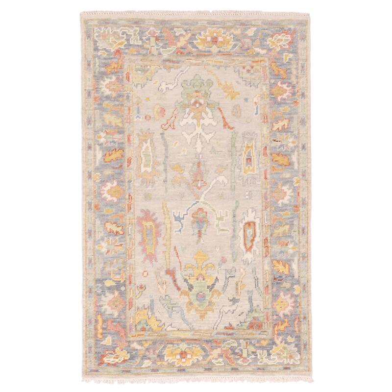 ECARPETGALLERY Hand-knotted Modern Oushak Light Grey Wool Rug - 3'7 x 5'7
