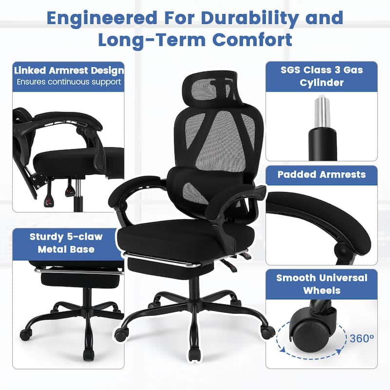 Costway Ergonomic Office Chair with Retractable Footrest & 135° - See Details