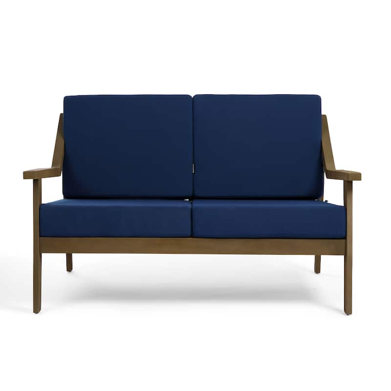 Outdoor Wood Teak Patio 2 Seater Loveseat with Cushion