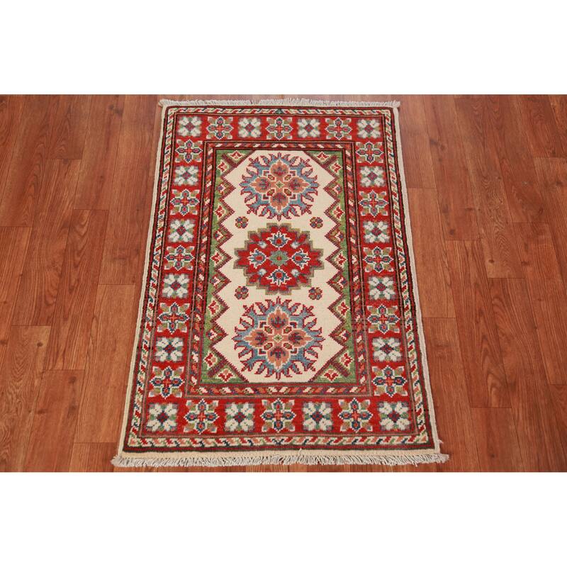 Ivory Kazak Oriental Foyer Rug Handmade Wool Carpet - 2'0"x 3'0"