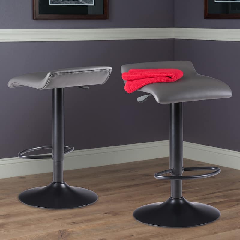 2-Pc Adjustable Swivel Seat Stool Set, Black and Slate Gray - 15.16 x 15.16 x 34.45 inches
