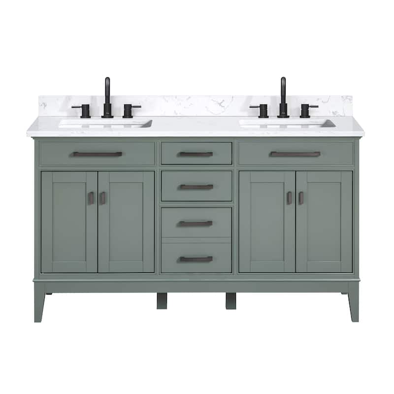 Madison 60 in. Double Sink Bathroom Vanity with Engineered Stone Top - 61" x 22"D x 35"H