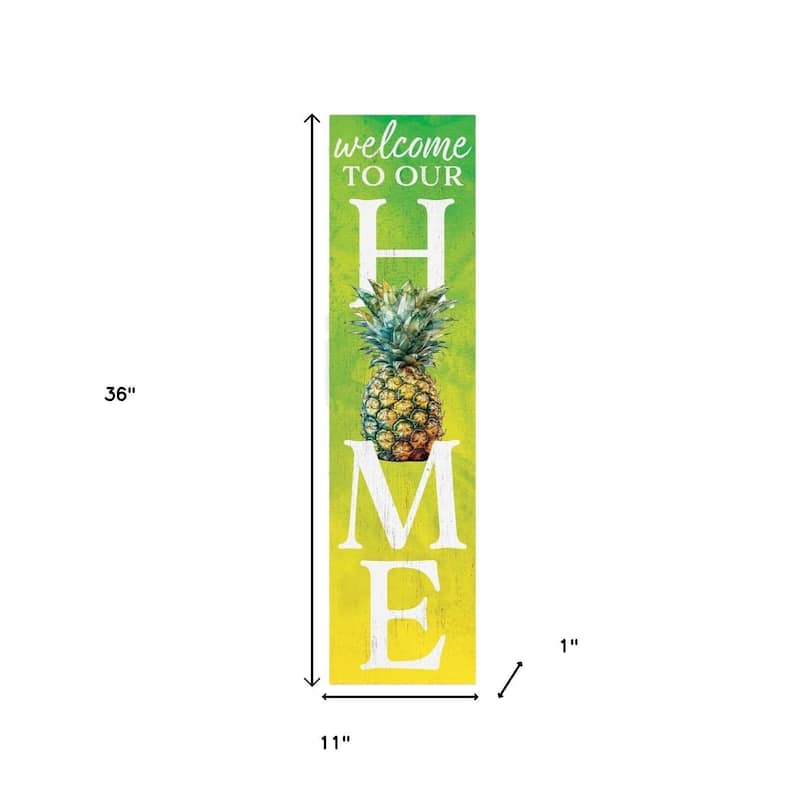 HomeRoots 36" Green Yellow And White Solid Wood Welcome To Our Home Porch Sign