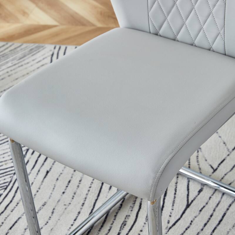 Kitchen Rectangle Dining Table Set for 4, 63" Faux Marble Glass Table with Stainless Steel Legs and PU Upholstered Chairs