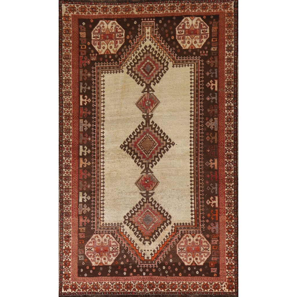 Tribal Gabbeh Persian Vintage Area Rug Hand-knotted Beige Wool Carpet - 4'5"x 7'2"