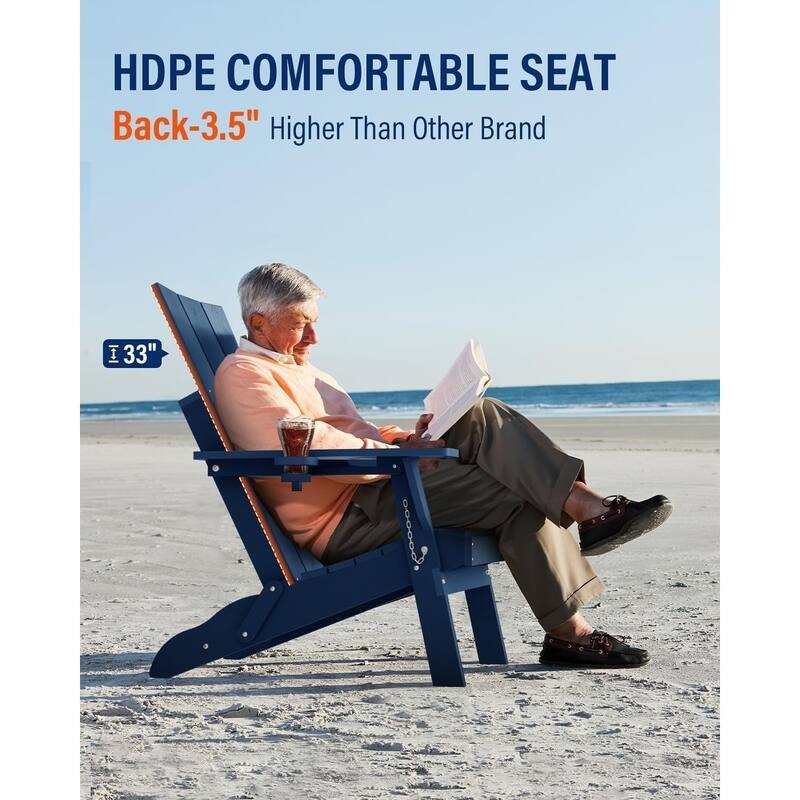 WINSOON Modern HDPE Outdoor Folding Adirondack Chair With Cup Holder Set Of 2