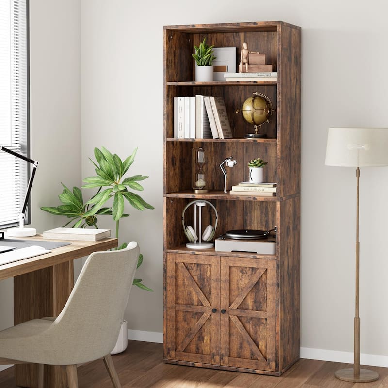 Industrial Tall Bookcases 6 Shelf Display Storage Shelves for Home Office - 11.8"D x 23.62"W x 71.4"H - Brown