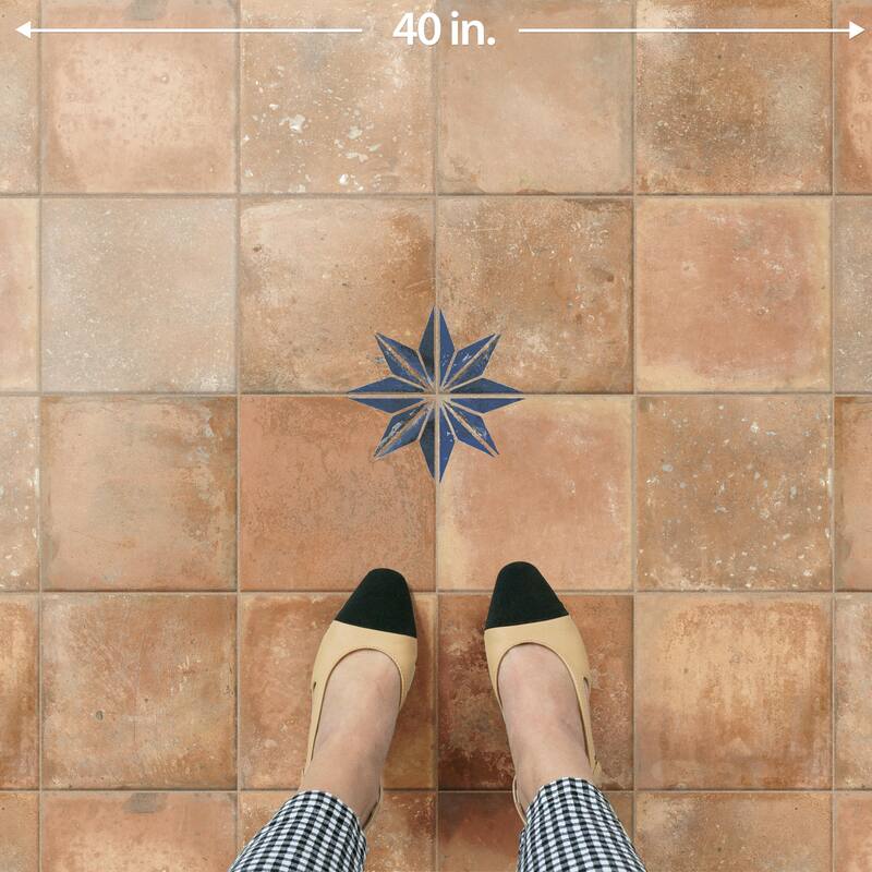 Merola Tile Kings Nonna with Blue Corner Star 17-7/8" x 17-7/8" Porcelain Floor and Wall Tile