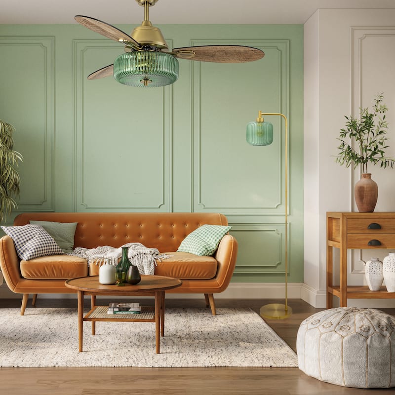 Frederick River of Goods 3-blade 42-inch Modern Indoor Ceiling Fan with Green Ribbed Shade and Remote Control - 42" x 42" x 18"