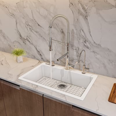 ALFI brand White 30-inch Drop-In Single Bowl Granite Composite Kitchen Sink