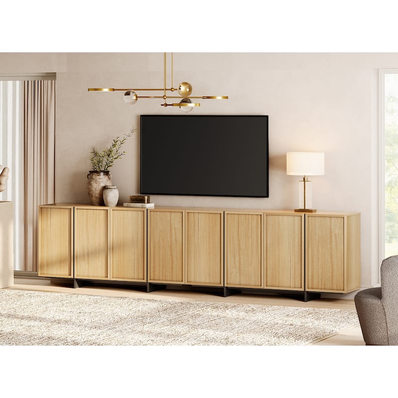 WAMPAT TV Stand With 4 Storage Doors & T-Shaped Legs, Entertainment Center For Living Room, Bedroom - 126 inches - Oak