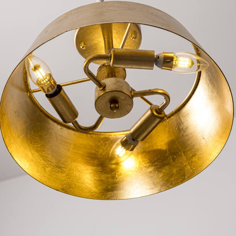 3-Light Vintage Dimmable Gold Modern Urban Drum Semi-Flush Ceiling Light