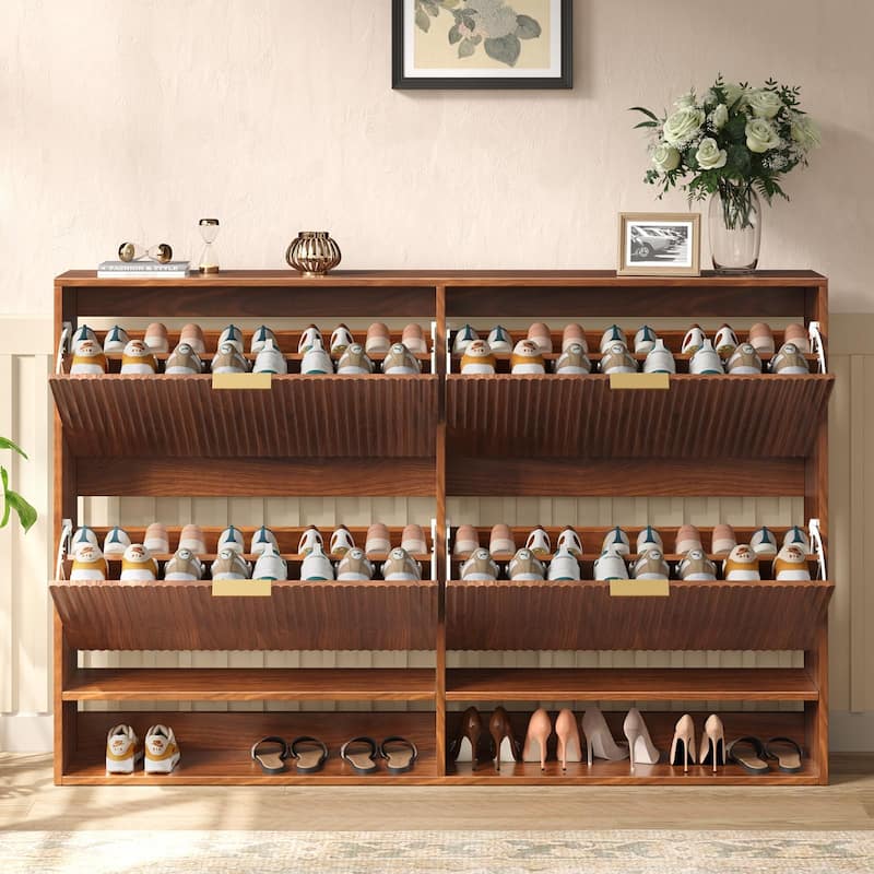 47.2''W Shoe Storage Cabinet for Entryway with 4 Flip Drawers, Fluted Slim Shoe Cabinet for Foyer, Hallway