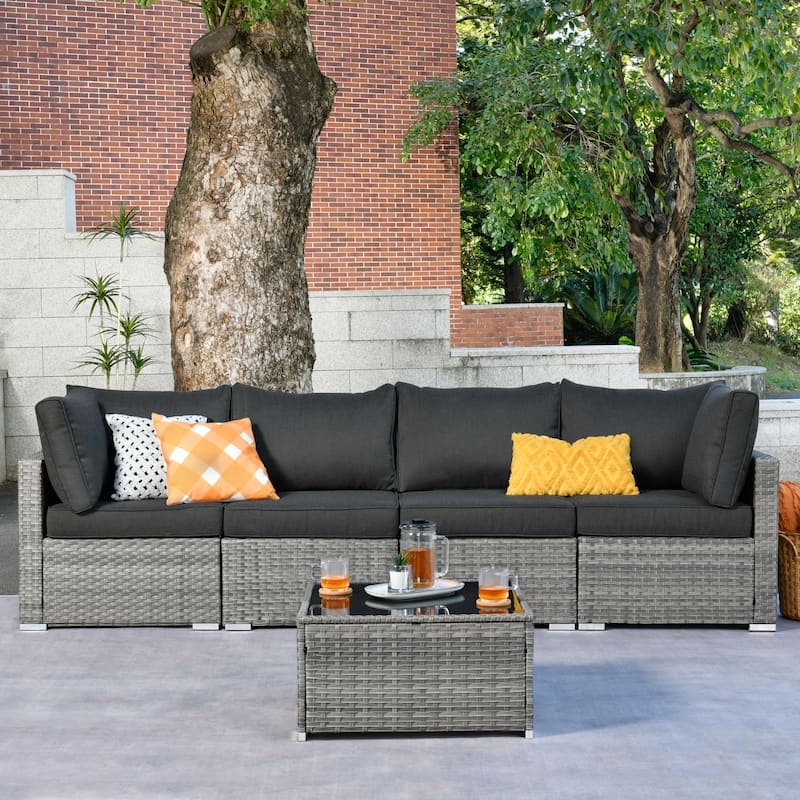 OVIOS Deep Seat Wicker 5-piece Sectional Set - Black