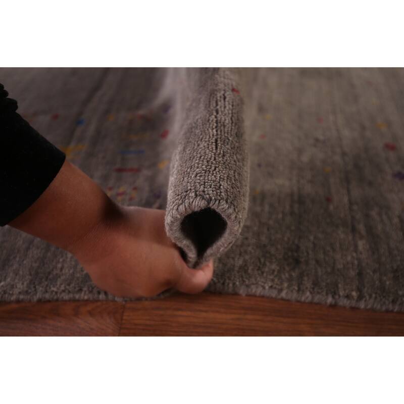 Striped Gabbeh Indian Square Area Rug Hand-Knotted Wool Carpet - 9'9"x 9'9"